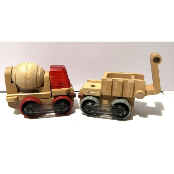 EDToy Magnamobiles Imaginative Transformable Wooden Dump Truck & Cement Truck - Picture 1 of 9